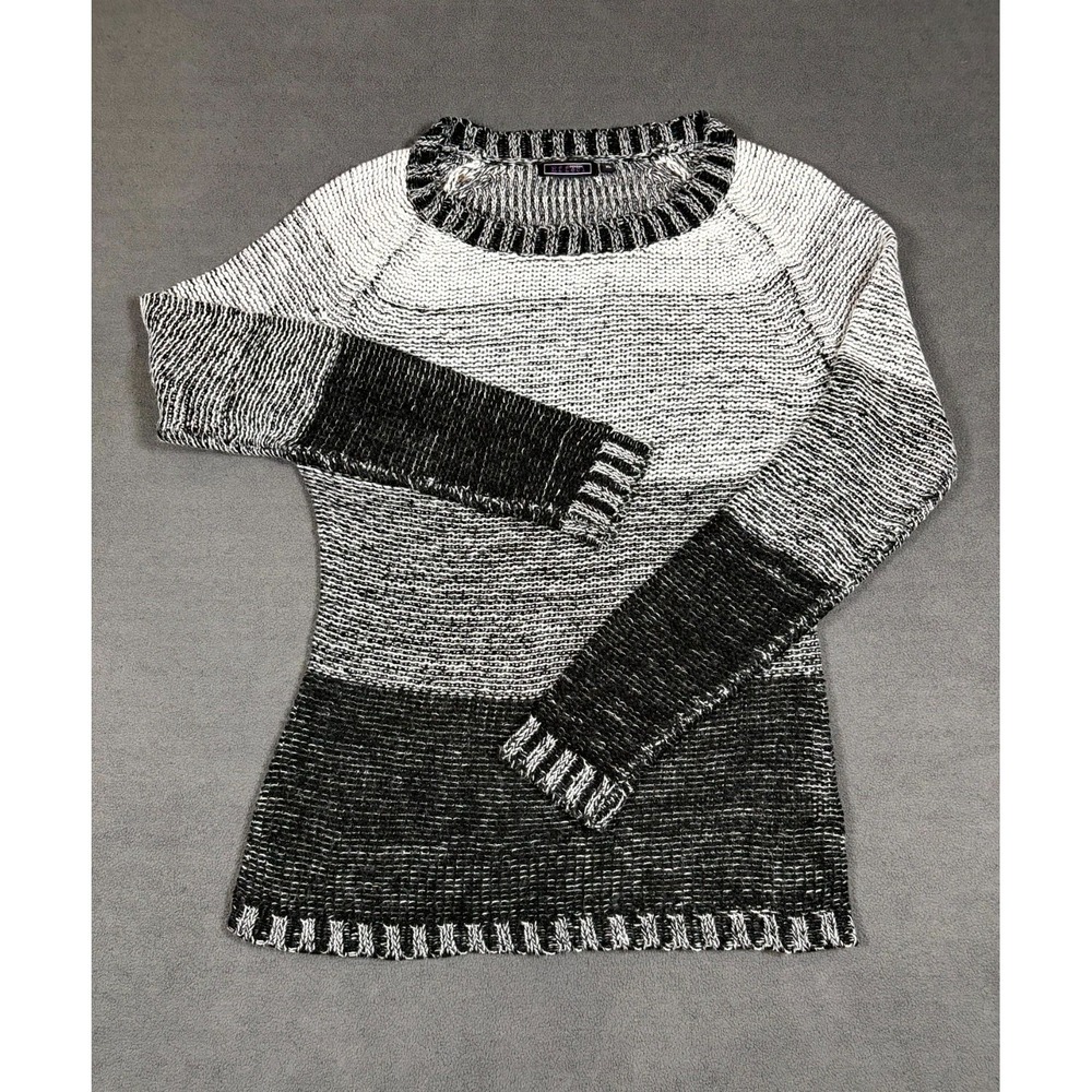Creazioni Effeci Sweater Women XL Gray Cotton Tight Knit Ribbed Crew Neck Winter
